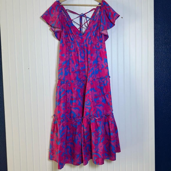 SugarLips Yeraldi Berry Fiora Open Lace Up Tiered Back Midi dress L - Picture 14 of 14